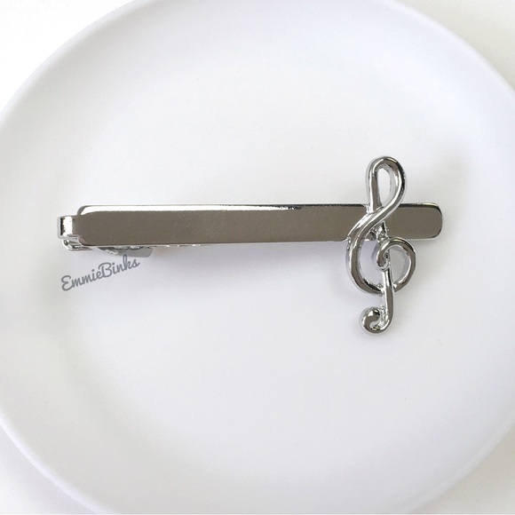 ✨3for$38 New Polished Silver Music Note Tie Clip / Treble Clef Tie Clip - Picture 3 of 8